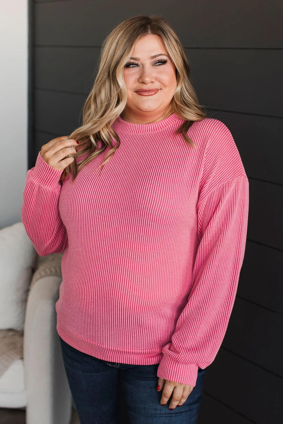 Ribbed Pink Knit Top