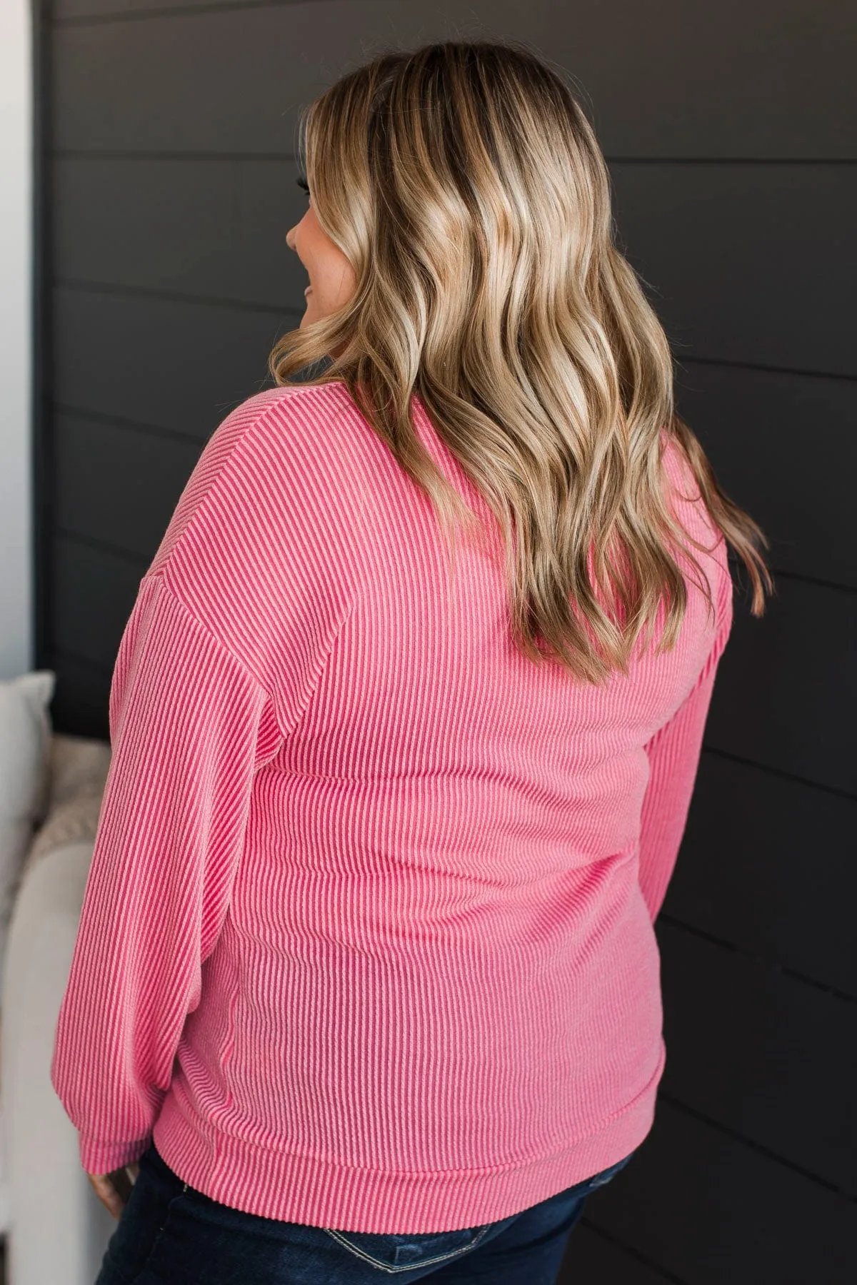 Ribbed Pink Knit Top