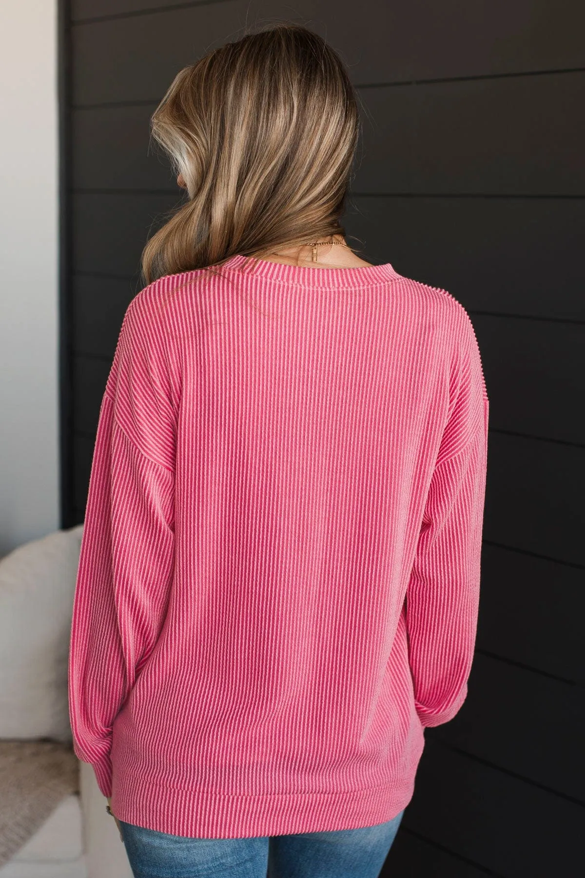 Ribbed Pink Knit Top