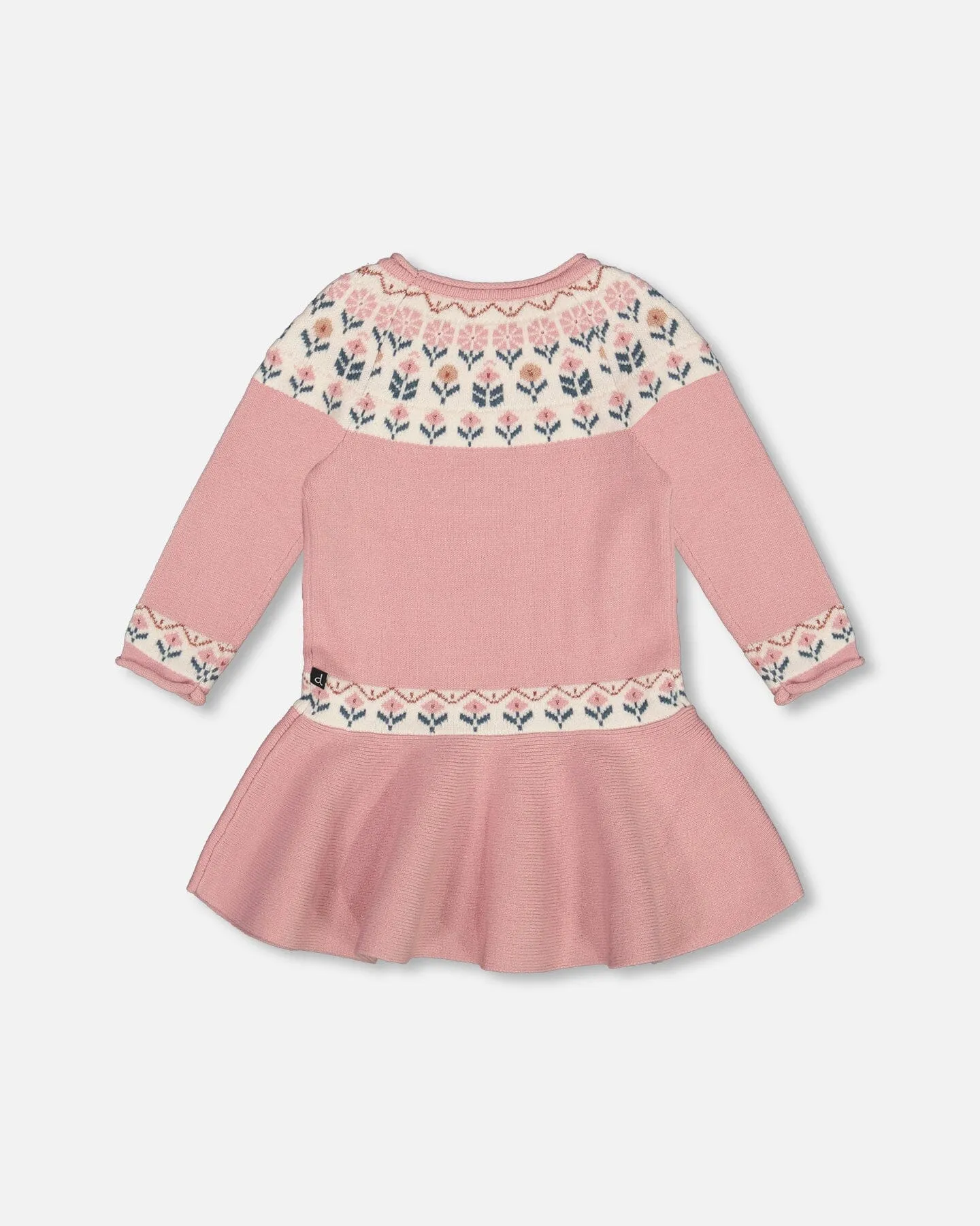 Knit Dress With Round Intarsia Flowers Light Pink