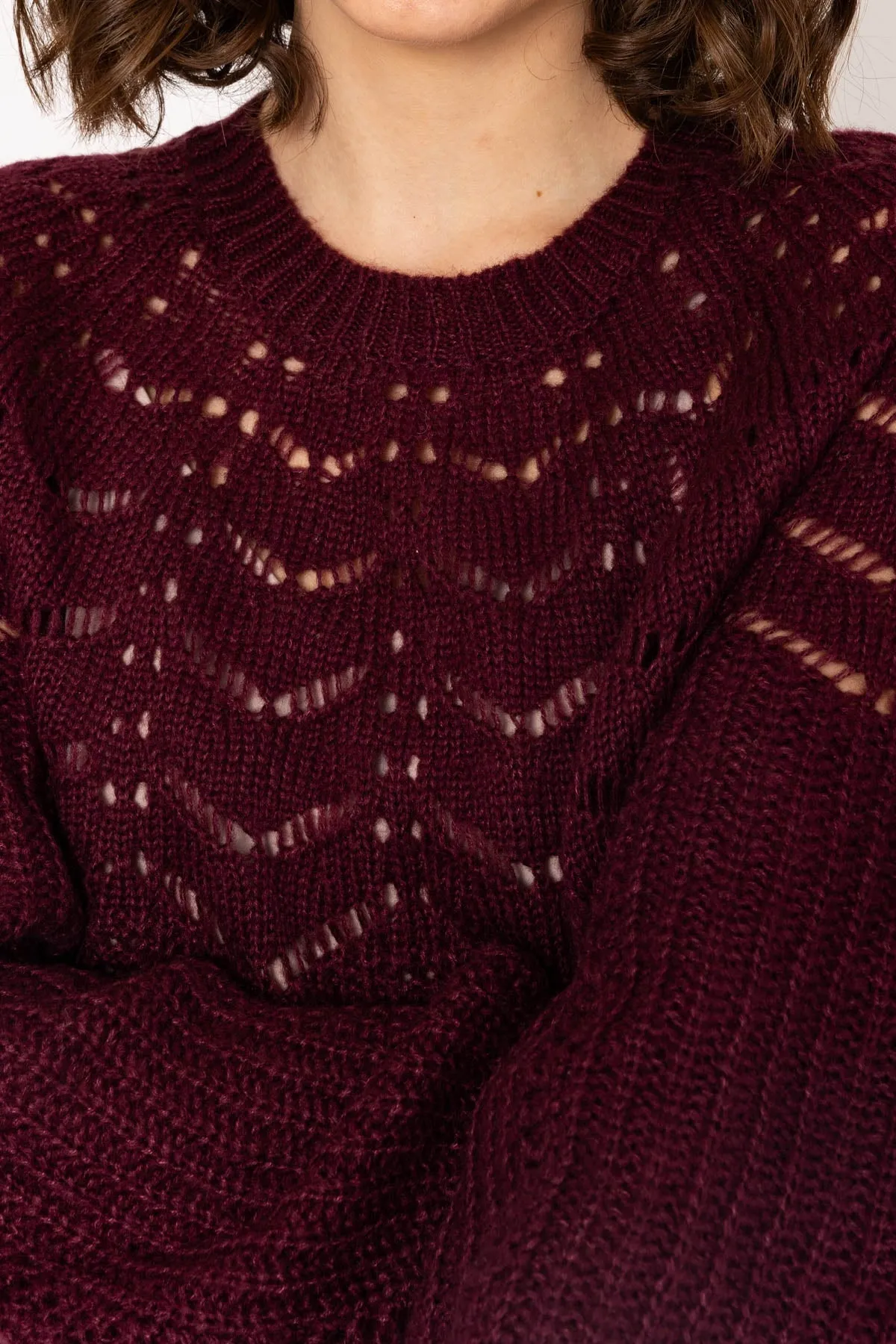 Knit Jumper with Bell Sleeves in Burgundy