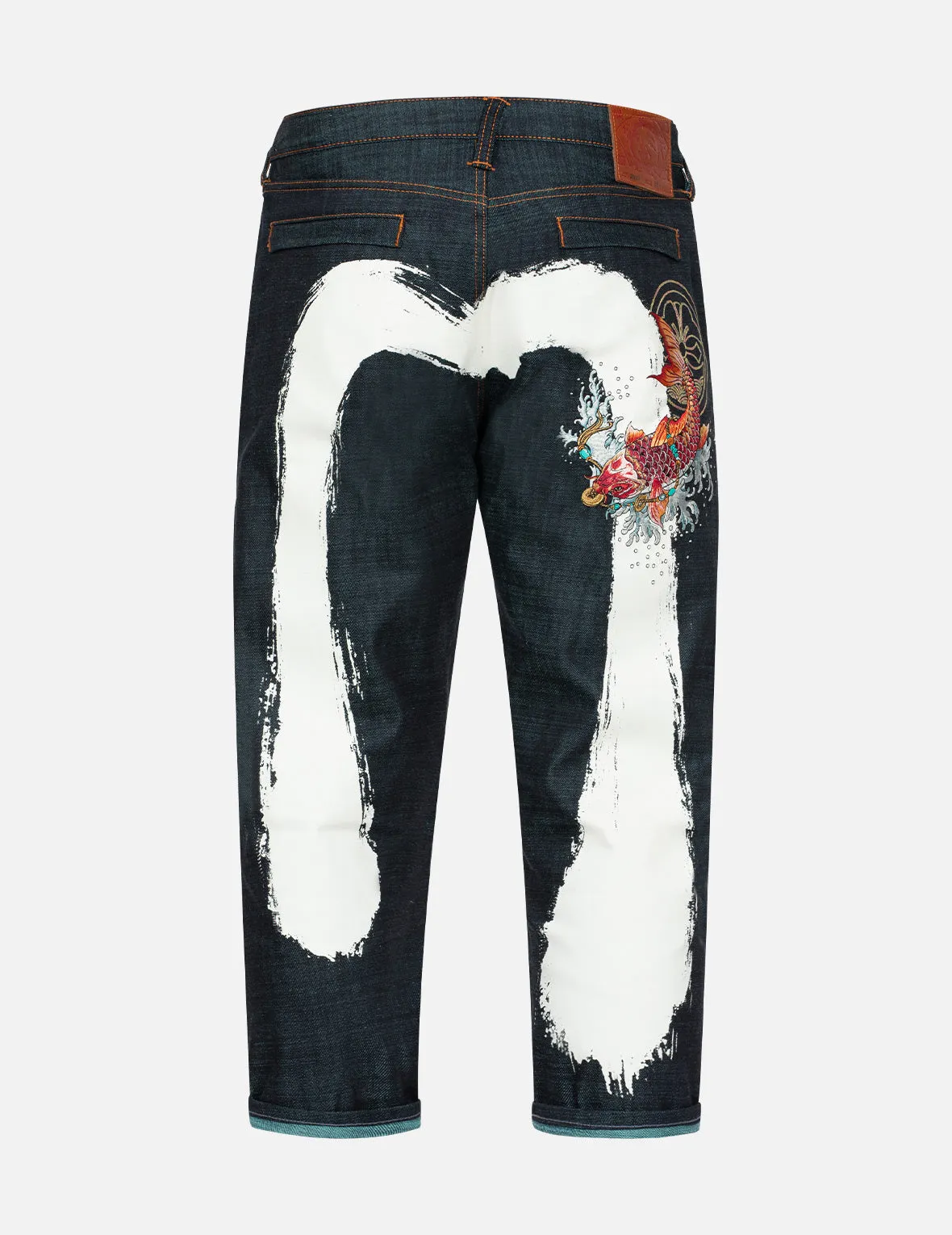 Koi Embroidery and Brushstroke Daicock Print Cropped Jeans #2027