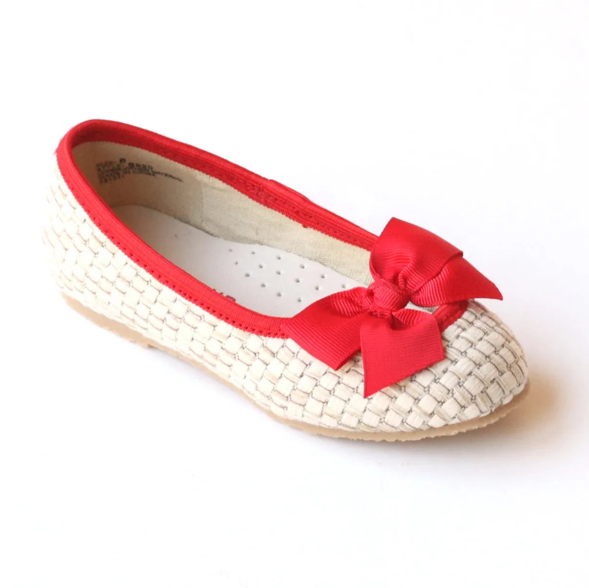 L'Amour Girls B920 Faux Straw Bow Flats