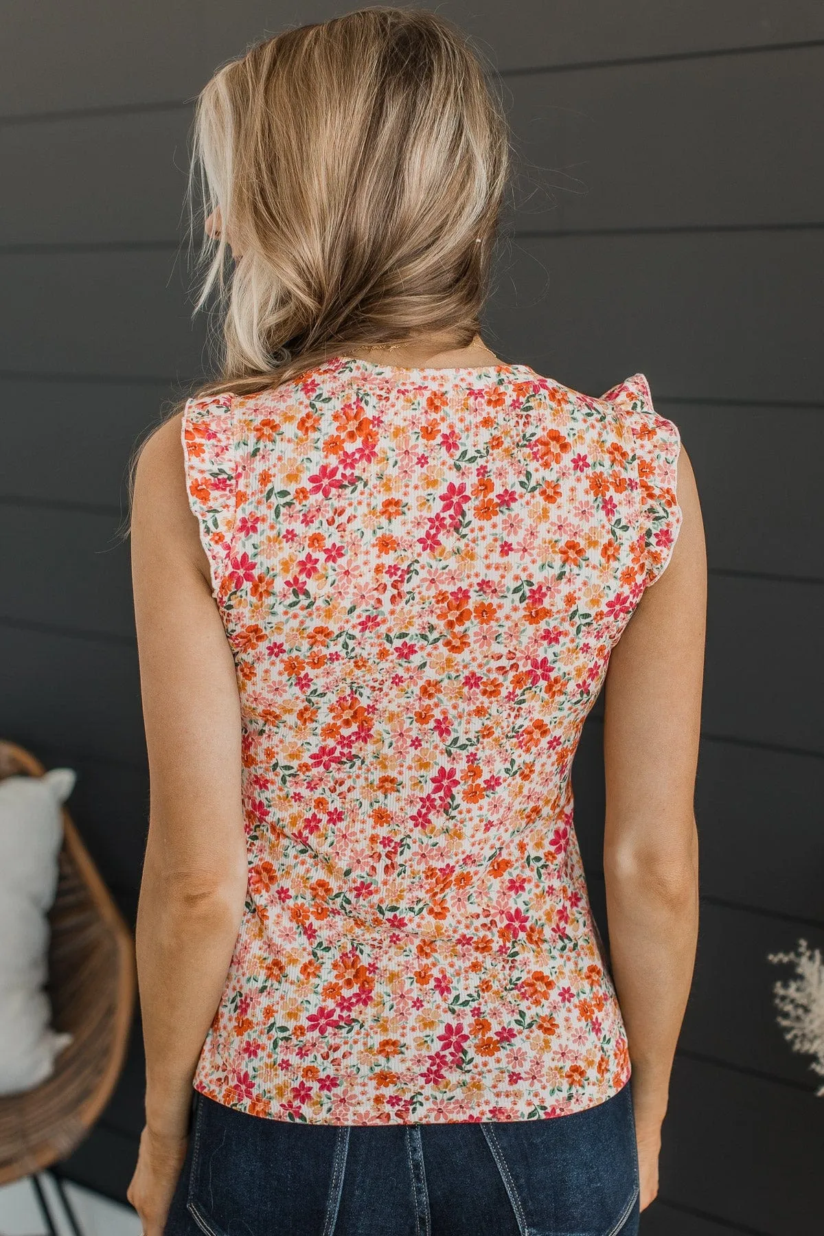 Romantic Floral Knit Top in Pink and Orange