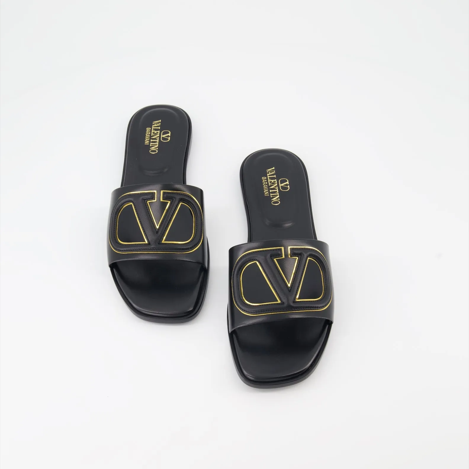 Leather VLogo Cut-Out Slides