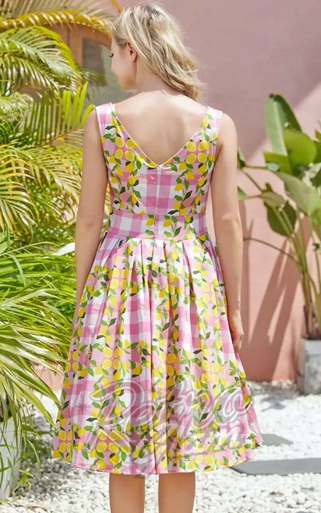 Lemon Gingham Print Miss Lulo Lily Dress - L & XL Sizes Available.