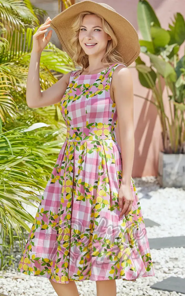 Lemon Gingham Print Miss Lulo Lily Dress - L & XL Sizes Available.