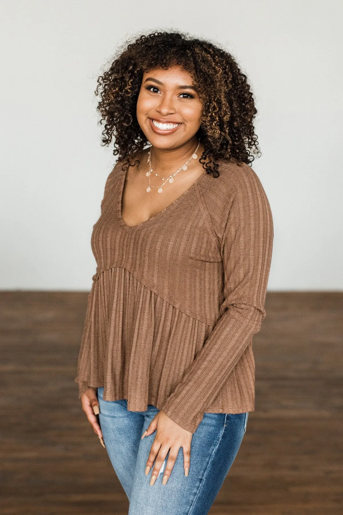 Mocha Babydoll Knit Top