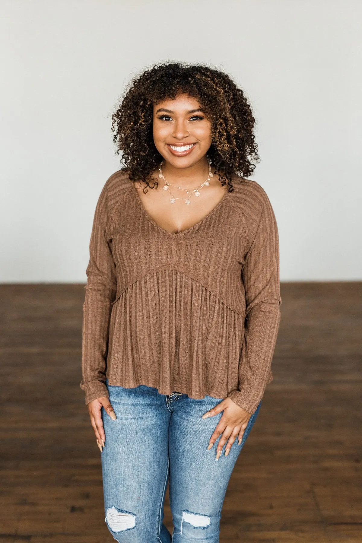 Mocha Babydoll Knit Top