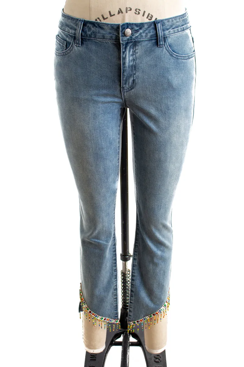 Light Wash Mina Jeans with Beaded Detail.