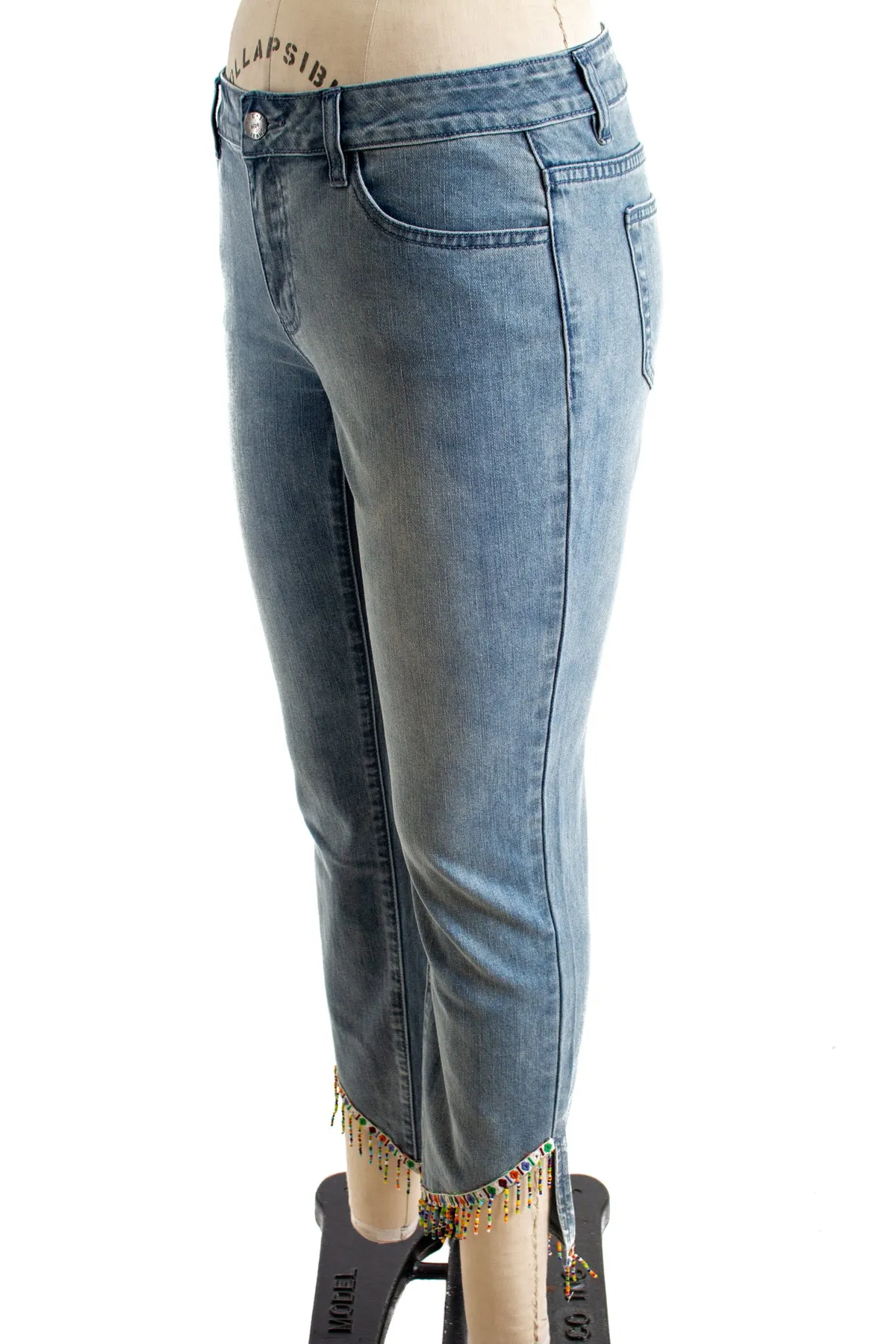 Light Wash Mina Jeans with Beaded Detail.