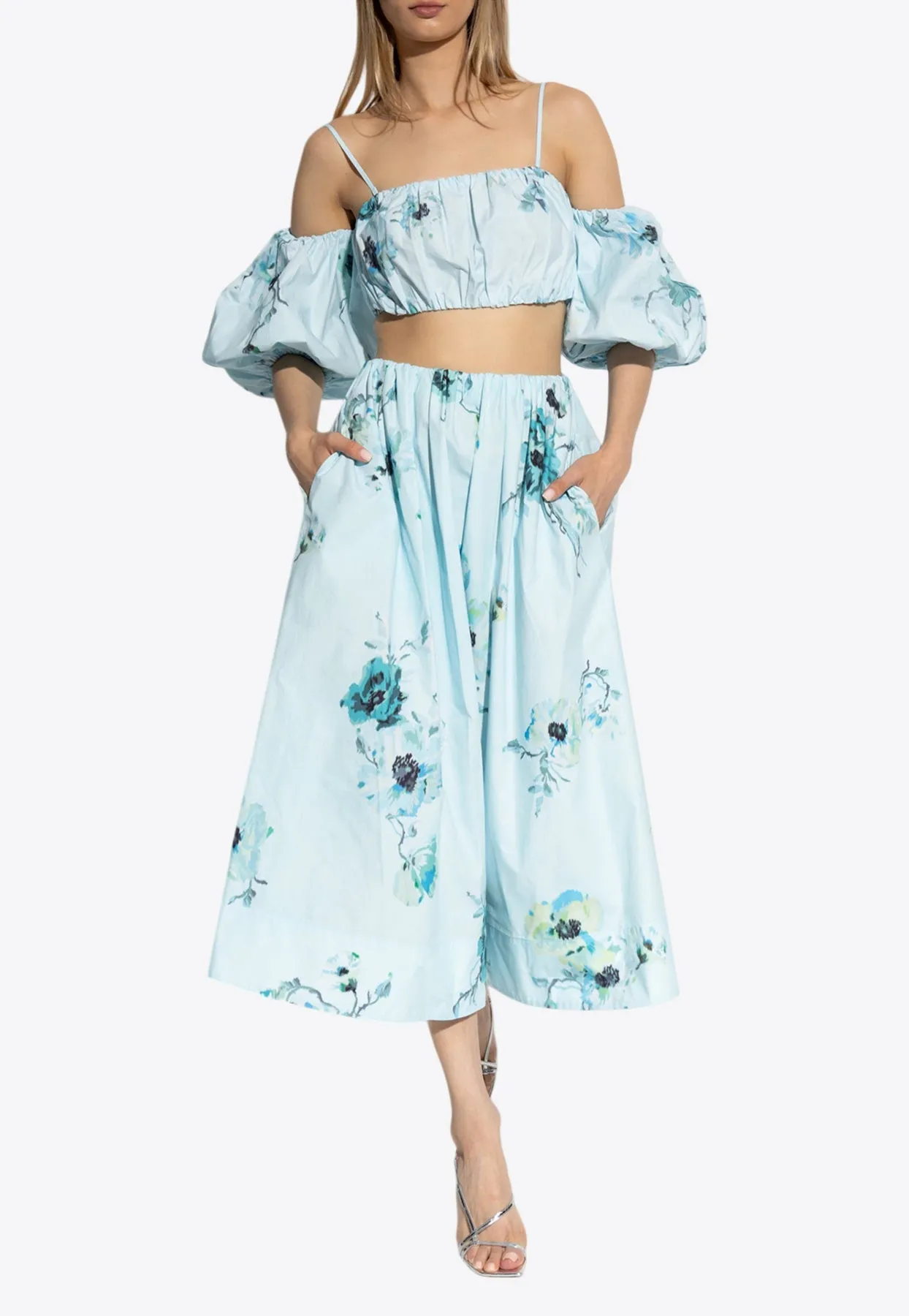 Lightburst Off-Shoulder Floral Cropped Top