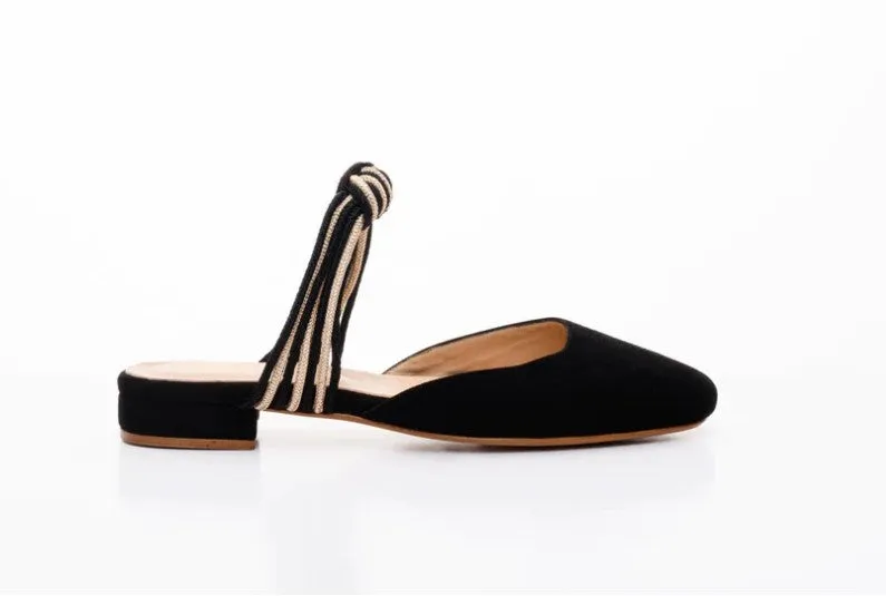 Black Suede Knotted Mule - Lily