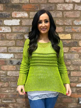 Green Lightweight Sweater with Open Weave Pattern by JoJo