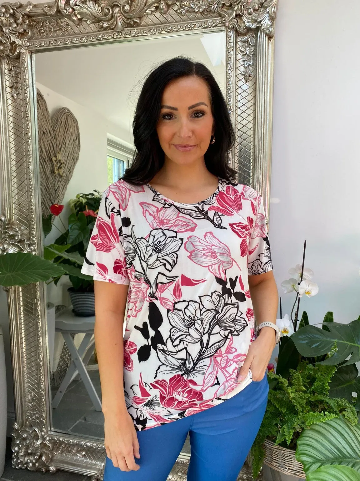 Eliza Floral Print Top with Line Design