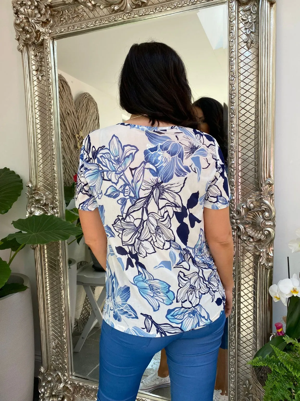 Eliza Floral Print Top with Line Design