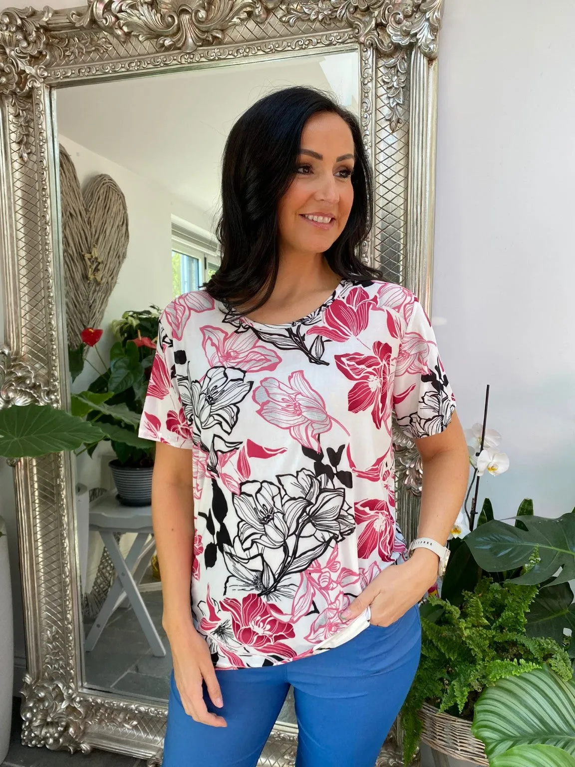 Eliza Floral Print Top with Line Design