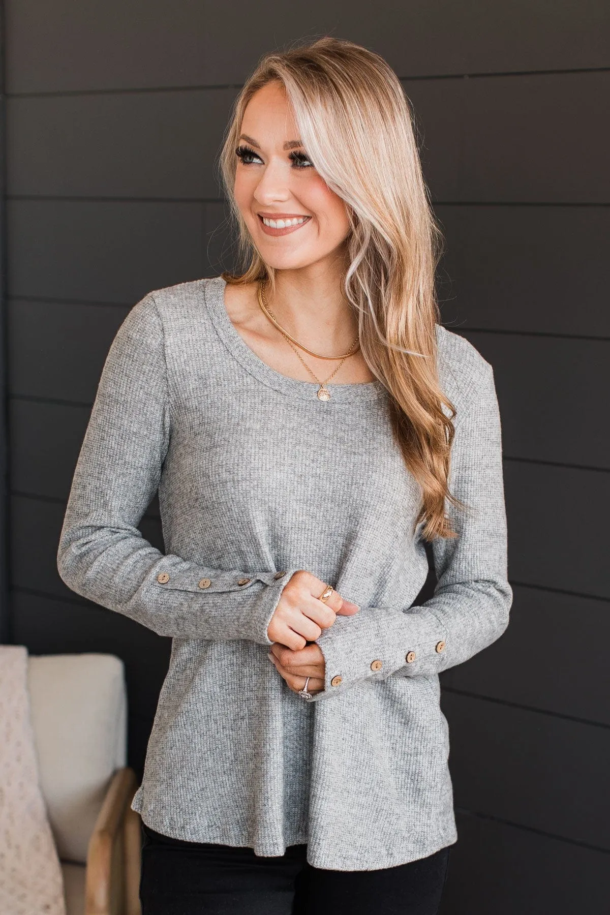 Heather Grey Ribbed Knit Top