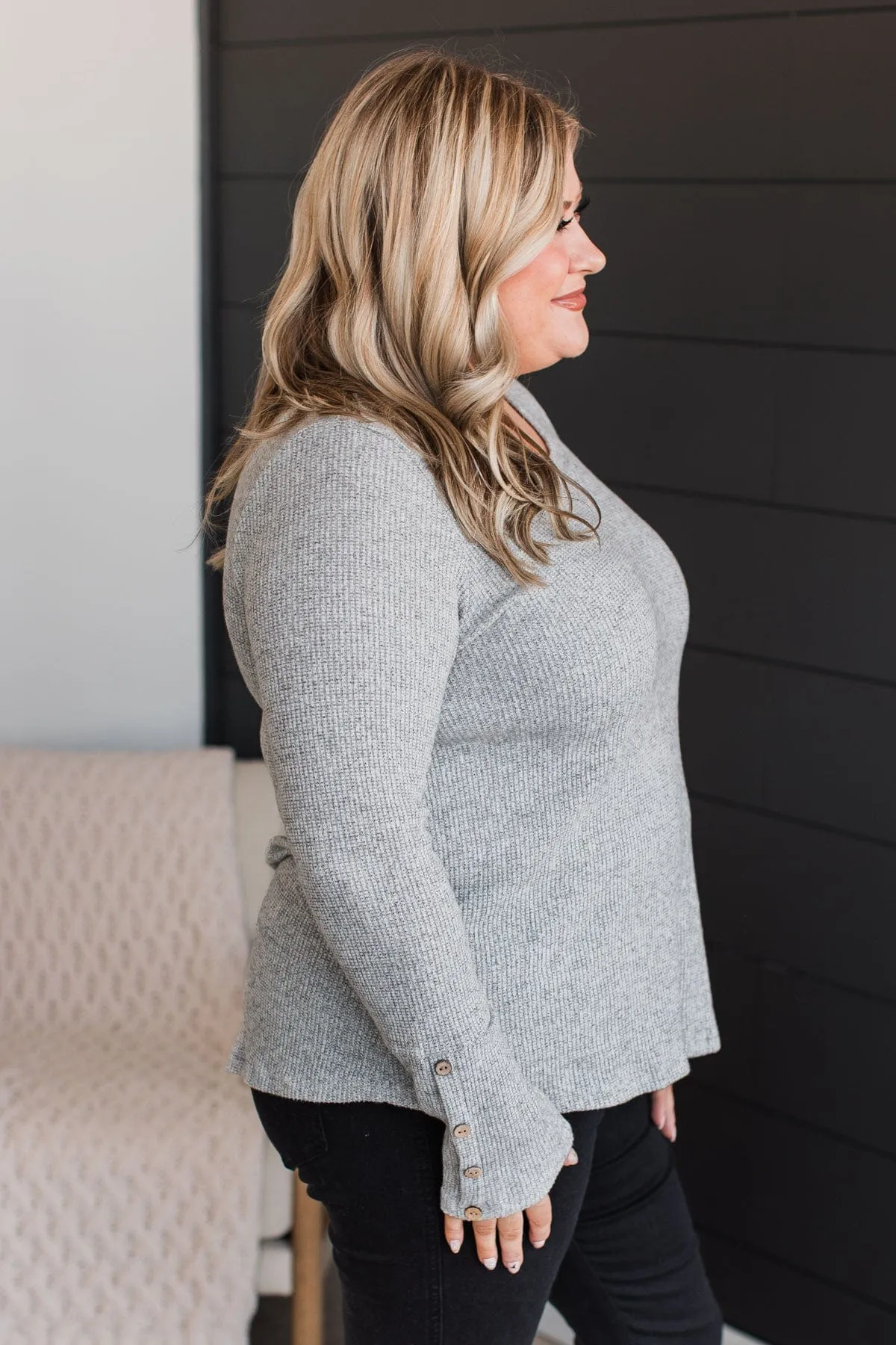 Heather Grey Ribbed Knit Top