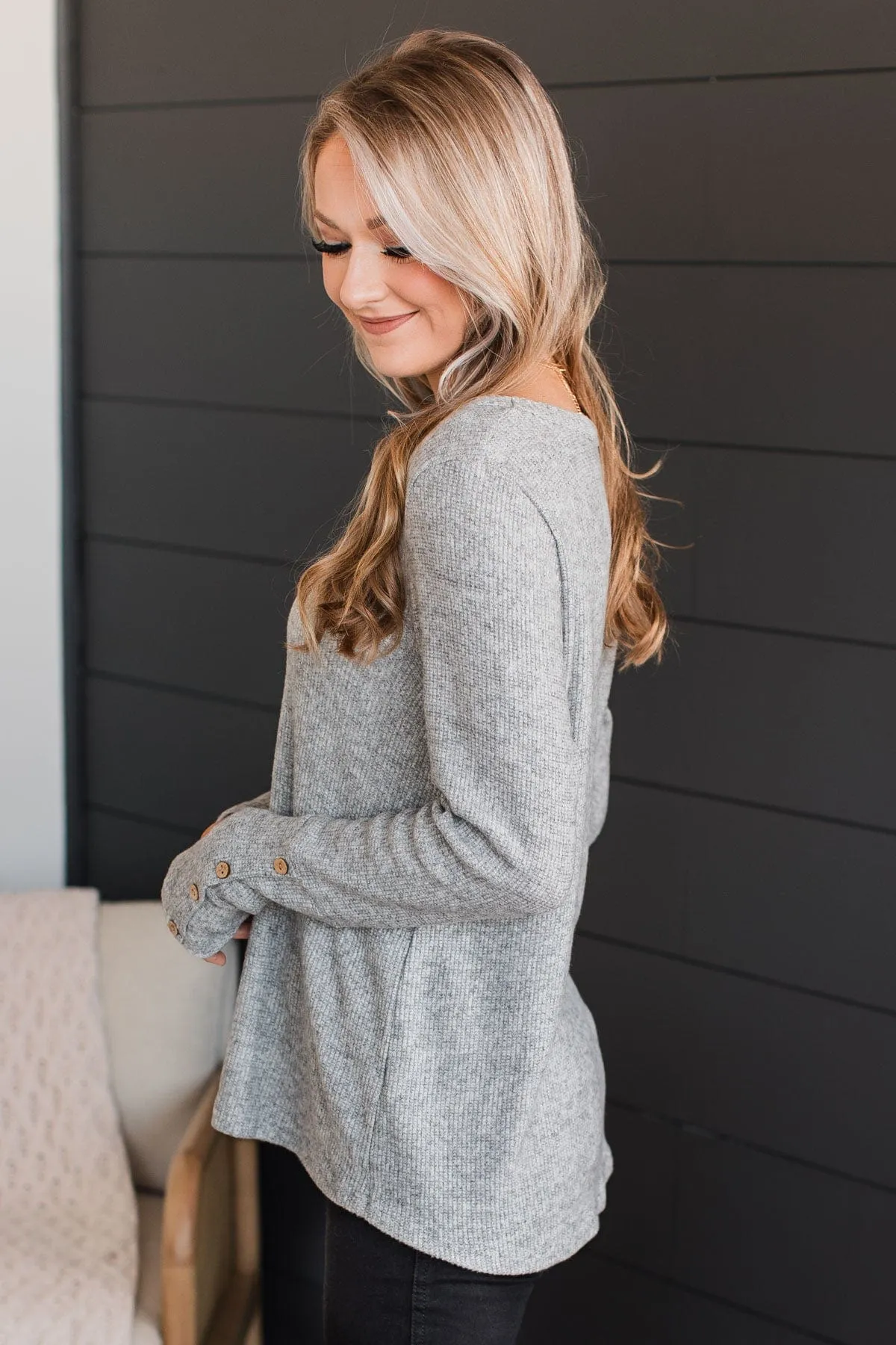 Heather Grey Ribbed Knit Top