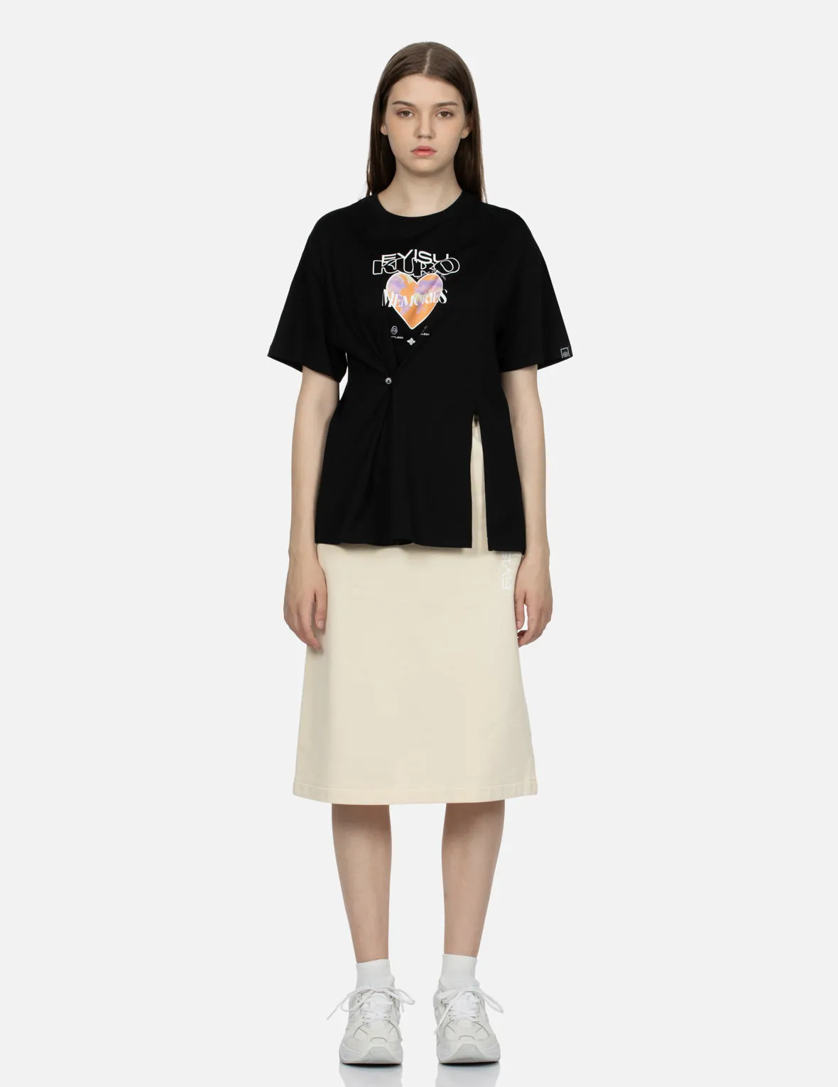 Logo and Heart Print Cut-out Relaxed Fit T-shirt