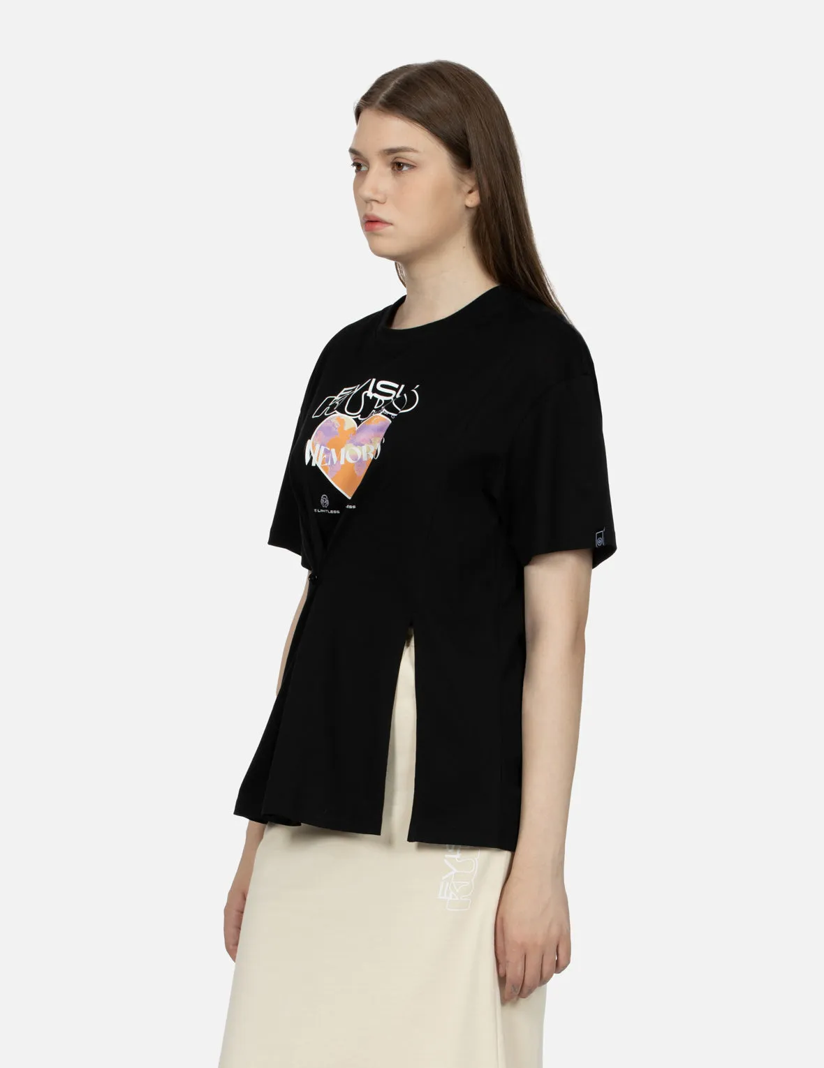 Logo and Heart Print Cut-out Relaxed Fit T-shirt