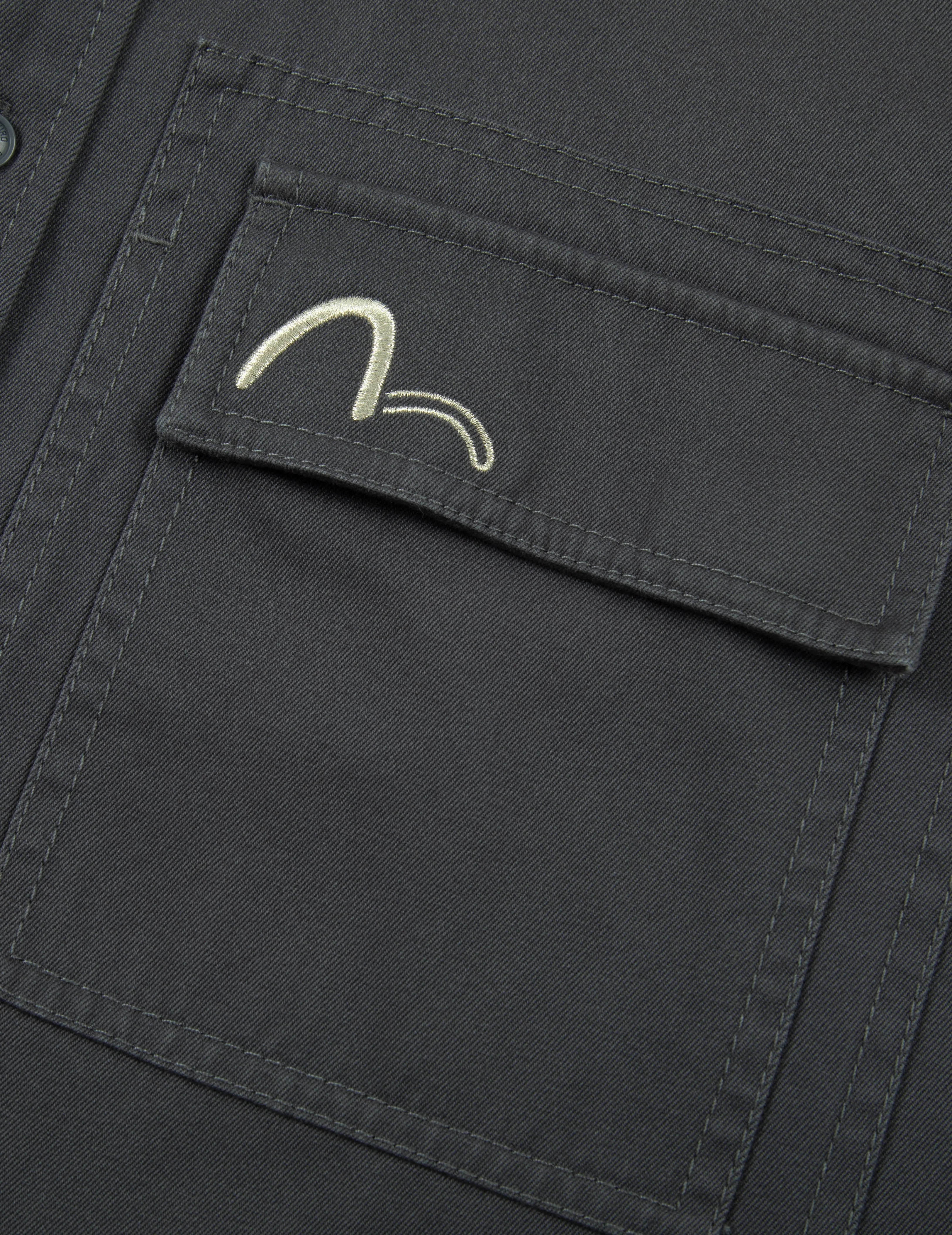 Logo and Seagull Embroidery Relax Fit Cargo Shirt