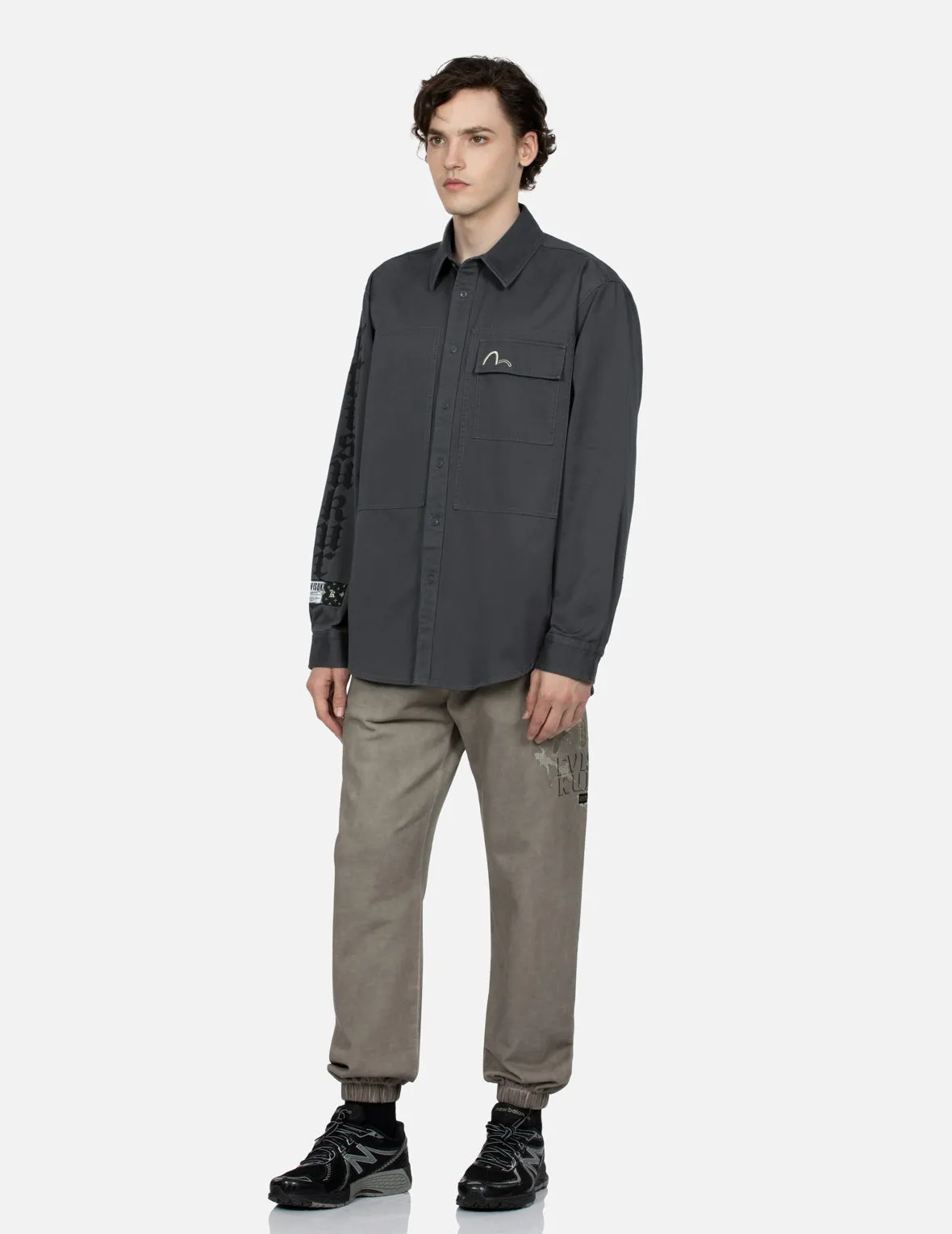 Logo and Seagull Embroidery Relax Fit Cargo Shirt