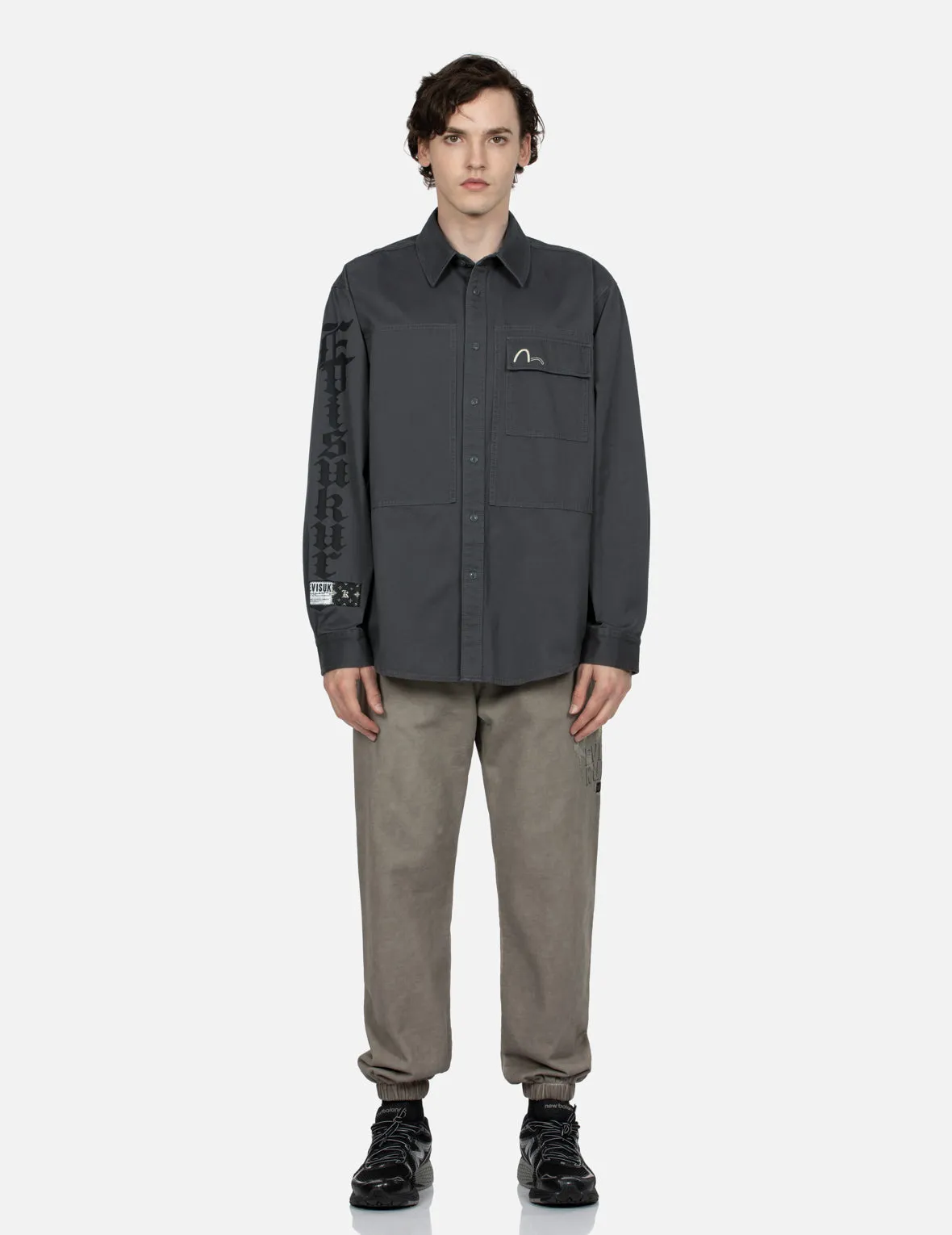 Logo and Seagull Embroidery Relax Fit Cargo Shirt