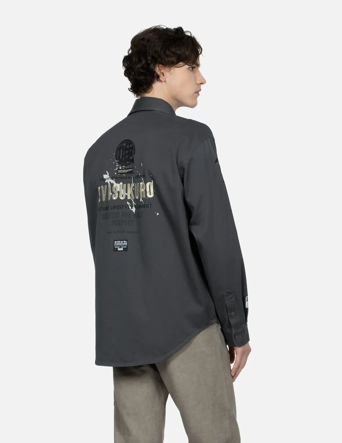 Logo and Seagull Embroidery Relax Fit Cargo Shirt