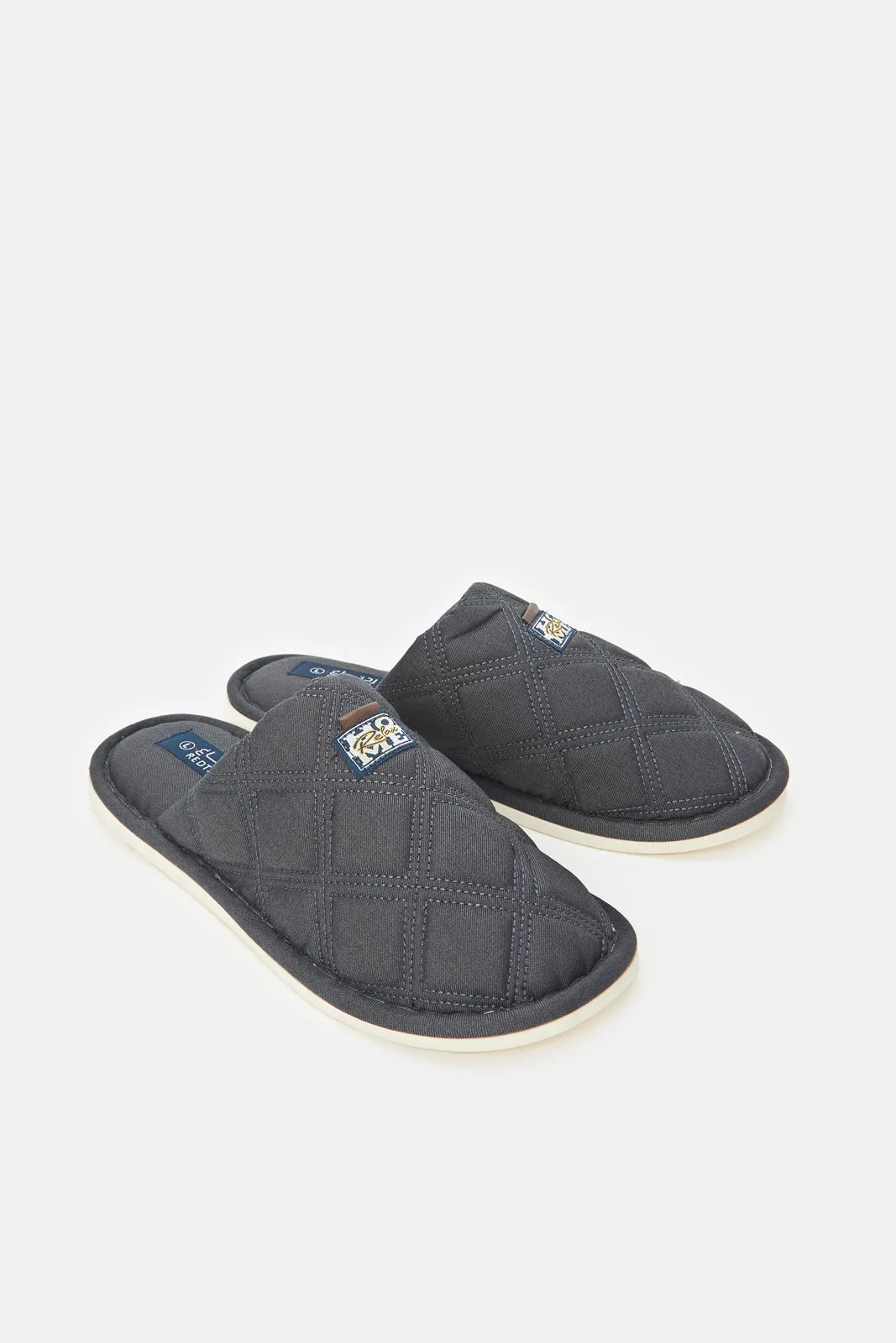 Men Grey Embossed Slippers