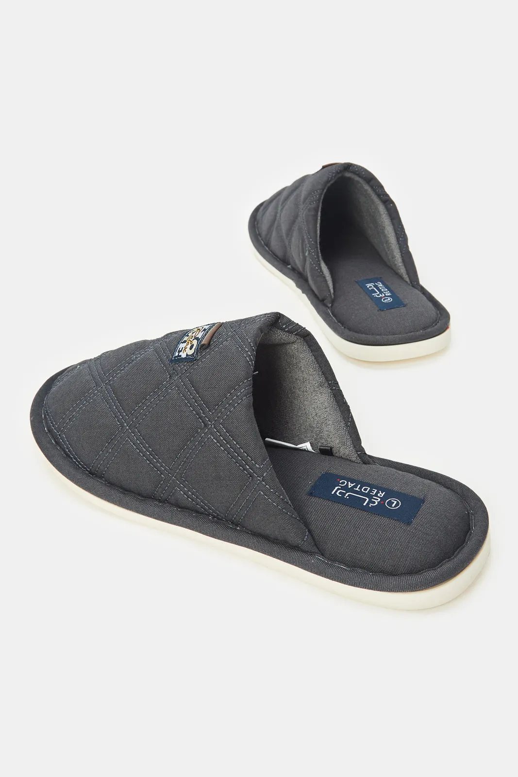 Men Grey Embossed Slippers