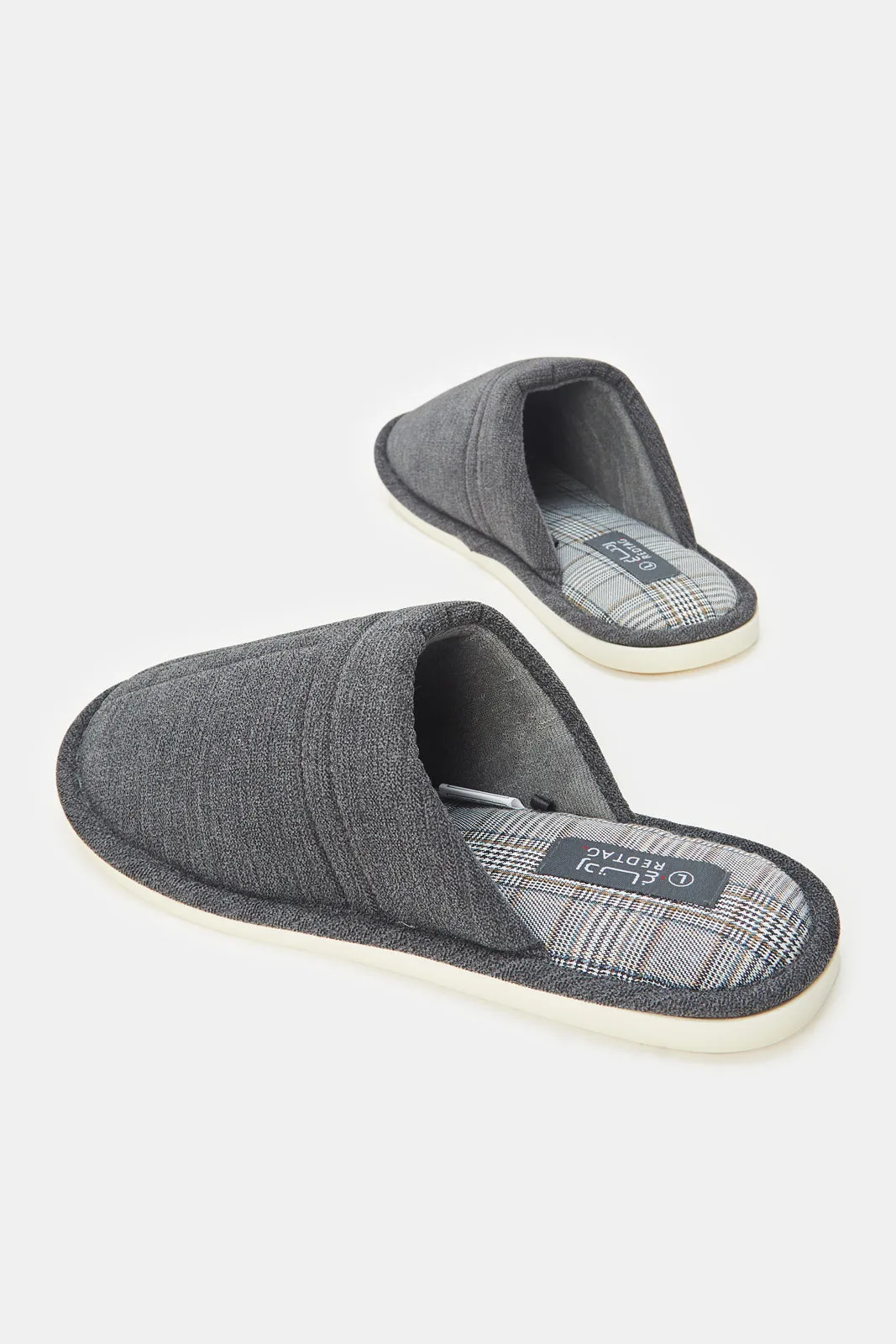 Men Plain Charcoal Slippers