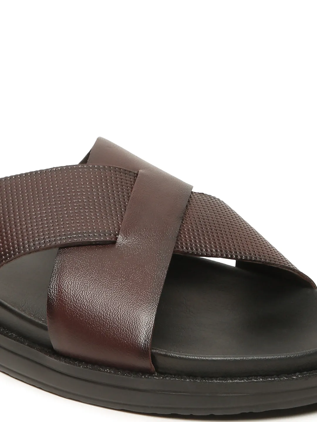 Men's Brown Leather Criss - Cross Slippers