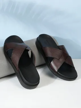 Men's Brown Leather Criss - Cross Slippers