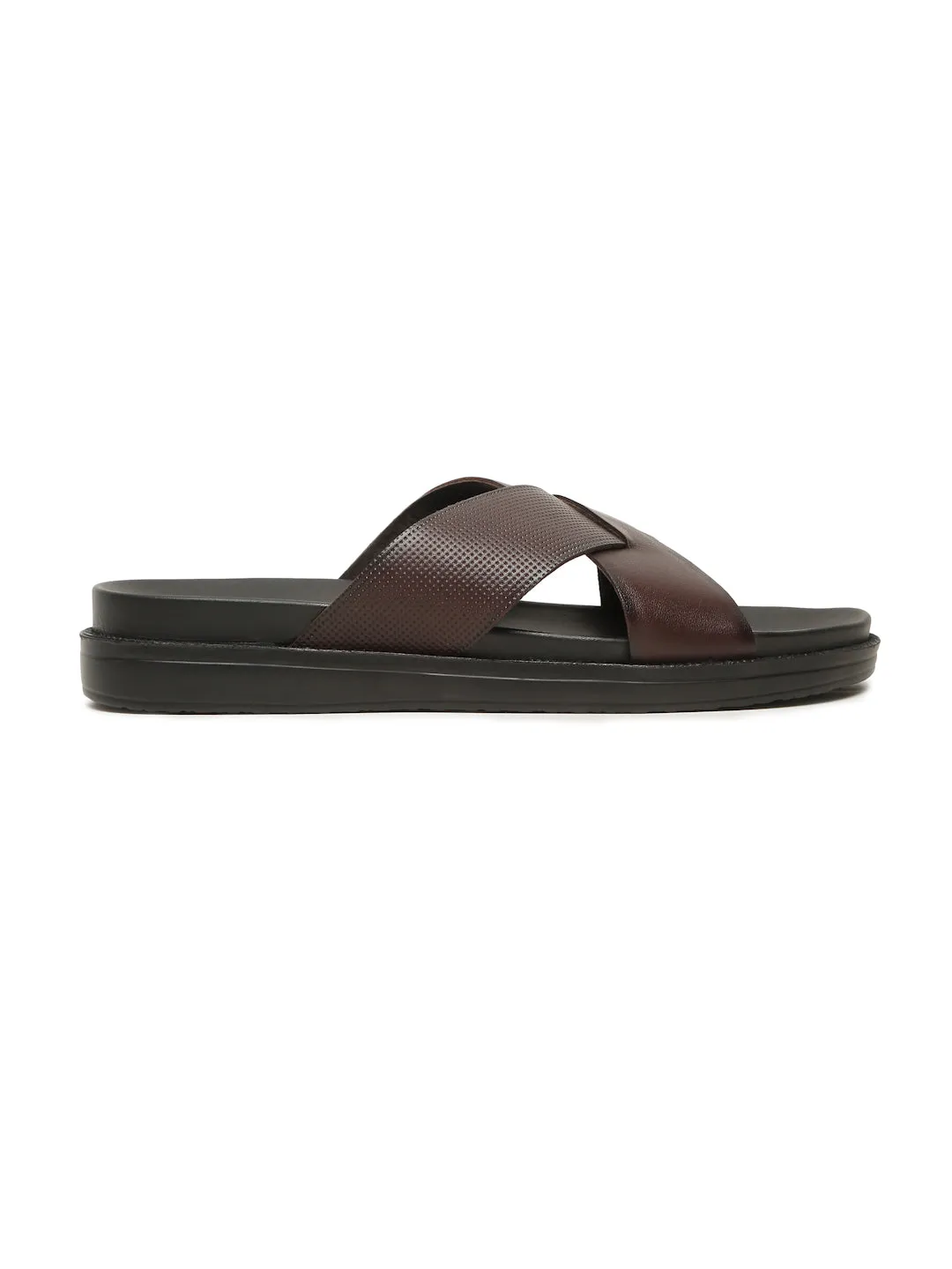 Men's Brown Leather Criss - Cross Slippers