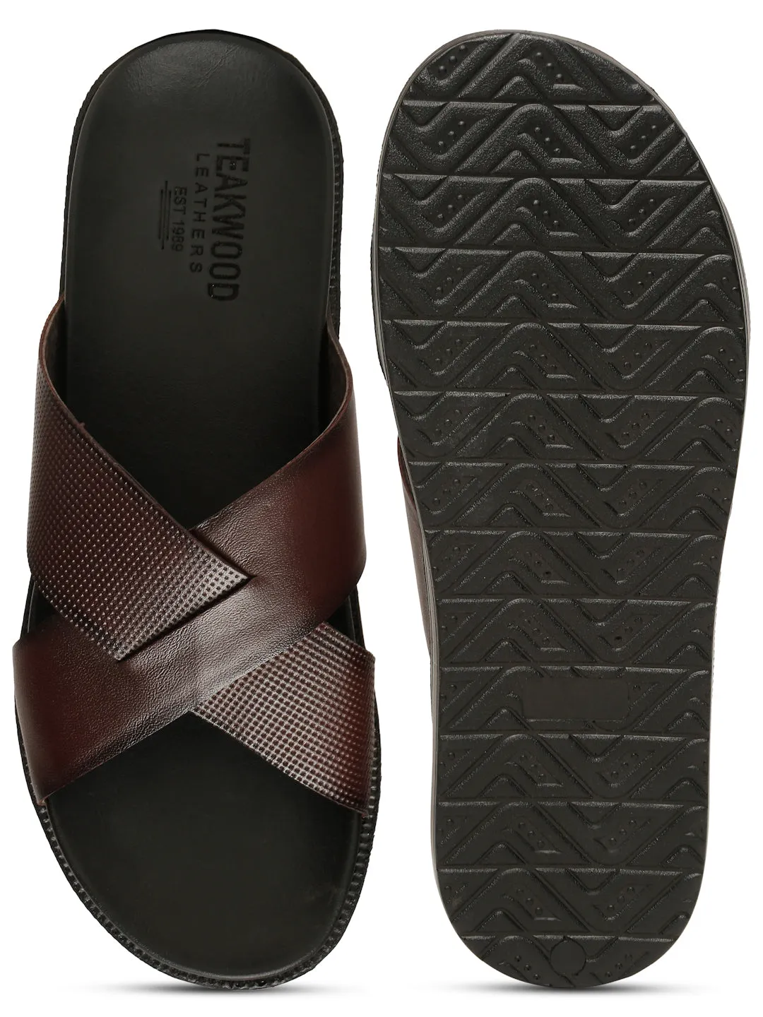 Men's Brown Leather Criss - Cross Slippers