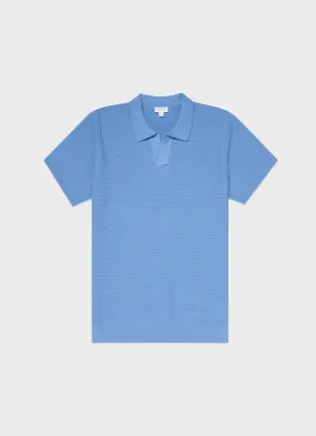 Men's Open Textured Polo Shirt in Cool Blue