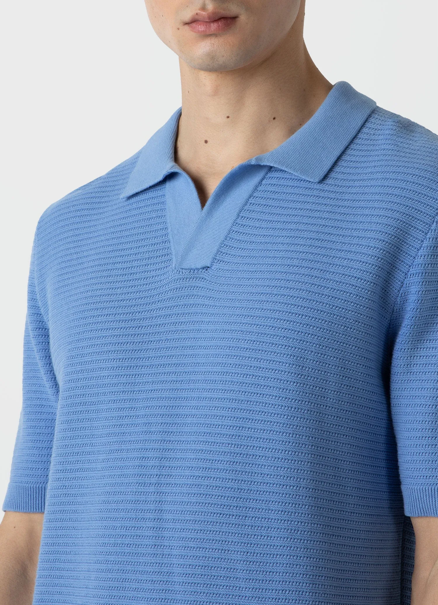 Men's Open Textured Polo Shirt in Cool Blue