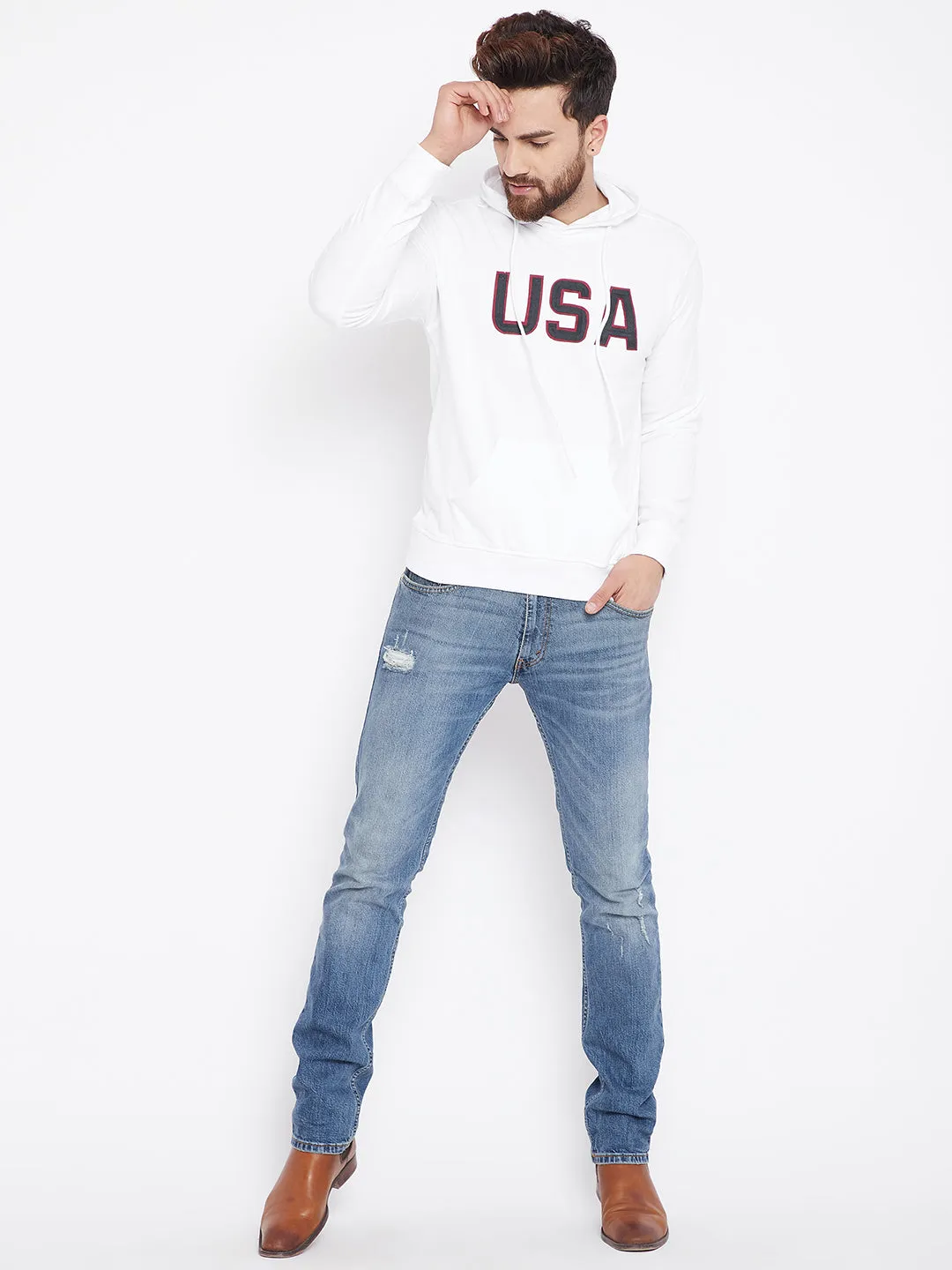 Mens Solid White Sweatshirt