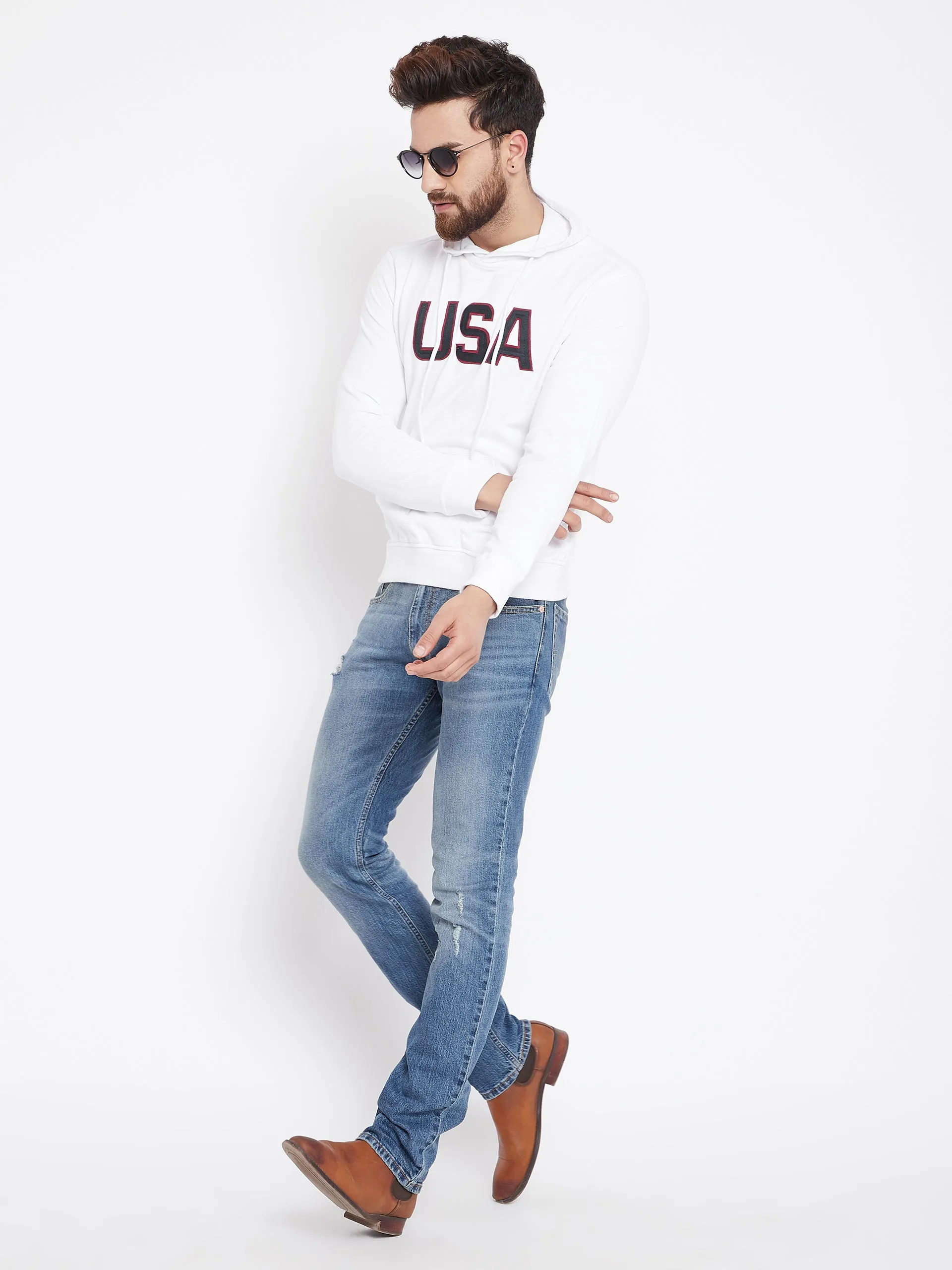 Mens Solid White Sweatshirt