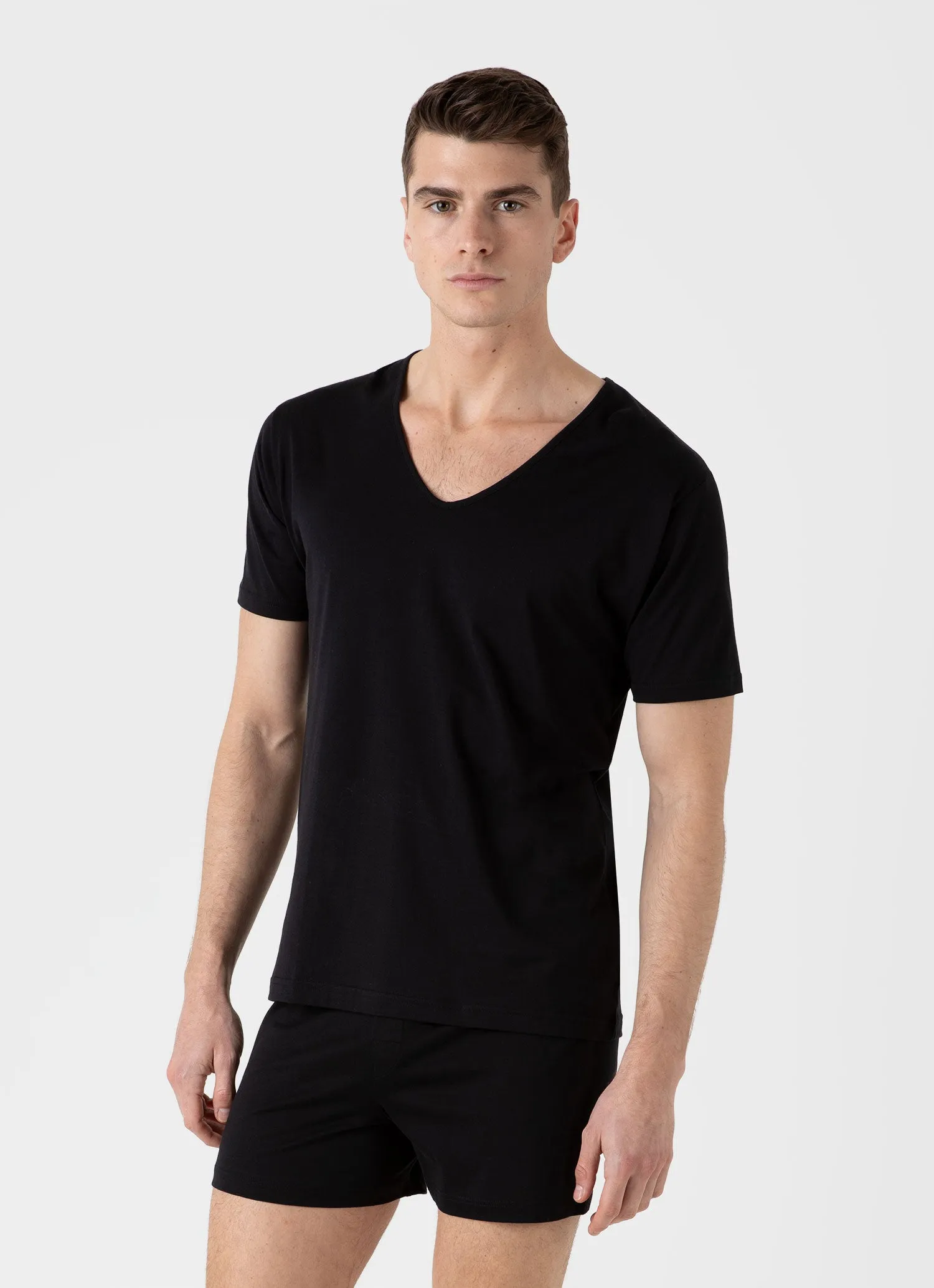 Black Superfine Cotton V-neck Men's Underwear T-shirt