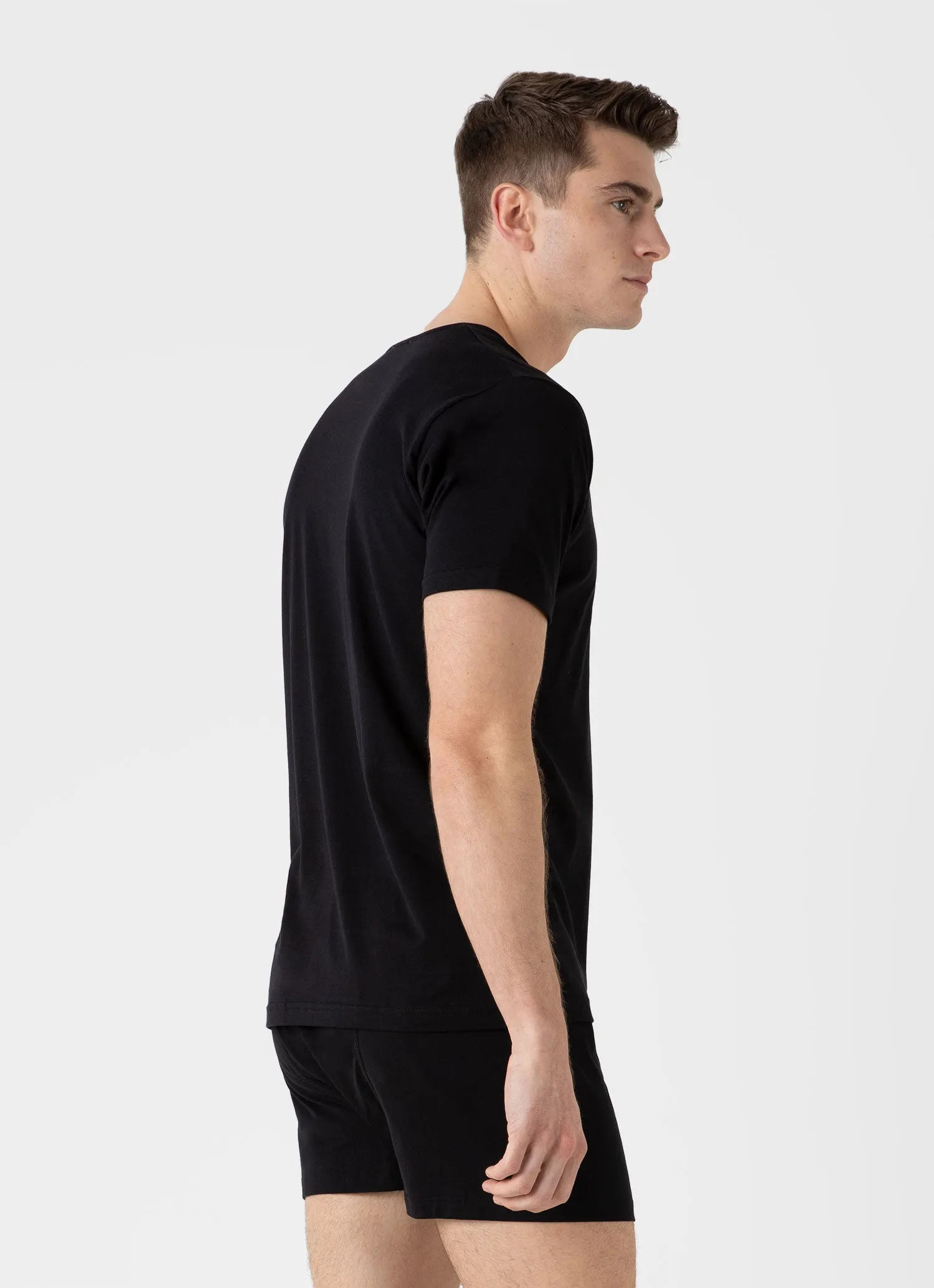 Black Superfine Cotton V-neck Men's Underwear T-shirt