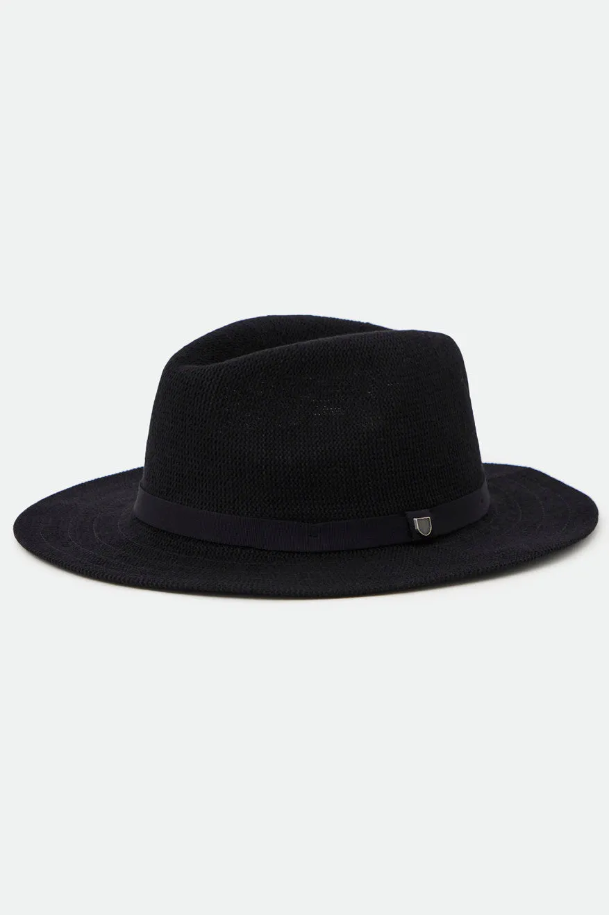 Messer Knit Packable Fedora - Black/Black