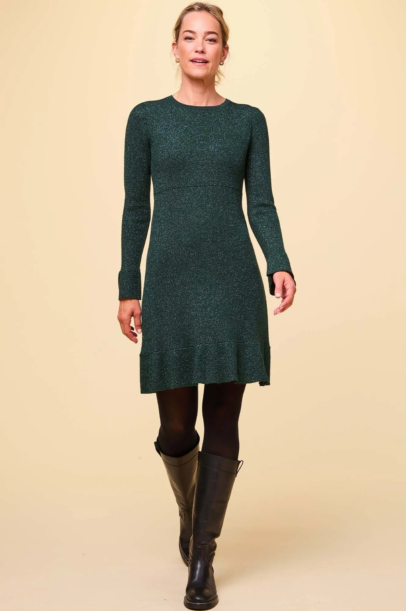 Metallic Knit Short Dress | Emerald/Green