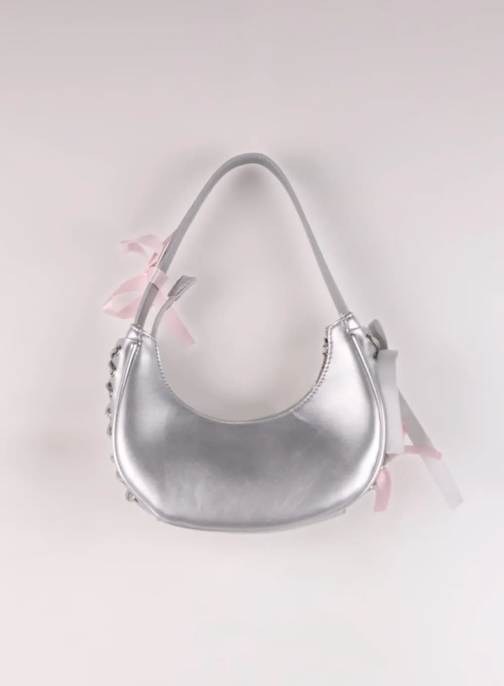 Ribbon Decor Metallic Shoulder Bag IJ419