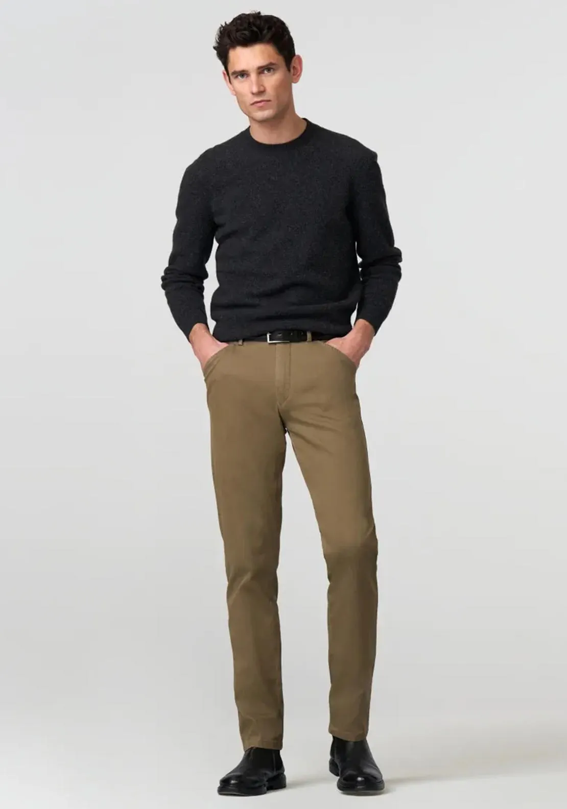 Meyer Oslo Chino Trousers, Khaki Stone