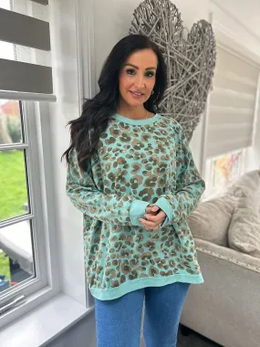 Mint Leopard Print Sweatshirt Kirsty - Top Trendy Women's Clothing Today