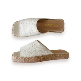 MITHI Leather Abaca Platform Slides with Lace Texture