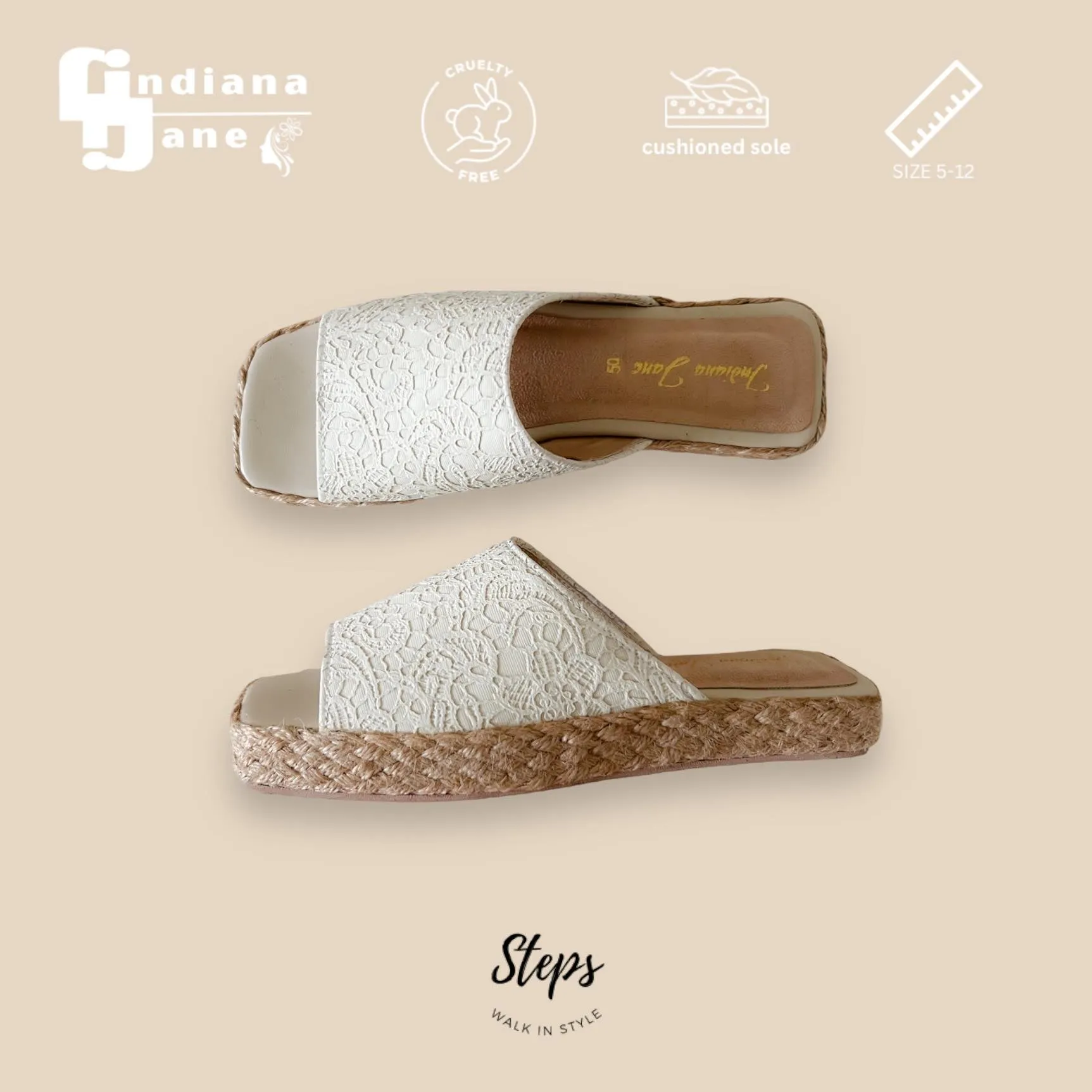 MITHI Leather Abaca Platform Slides with Lace Texture